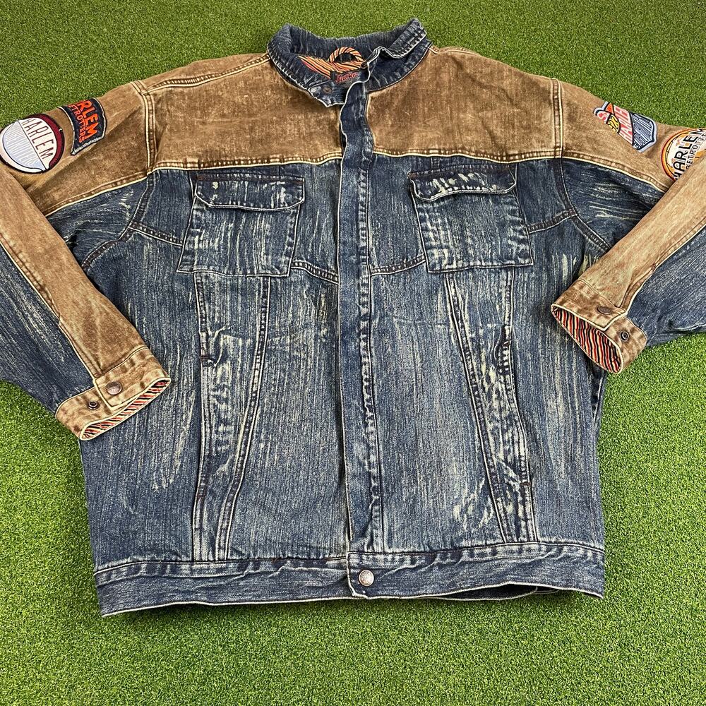 Vintage 90s Fubu Platinum Harlem Globetrotters Denim Jacket Sz XXL